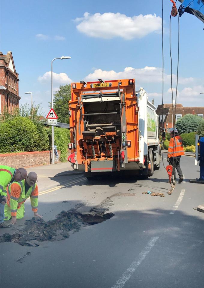  A crane was used to lift the lorry from the melted road in Berkshire