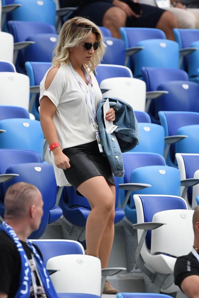  Antoine Griezmann's wife Erika Choperena watches on from the stands