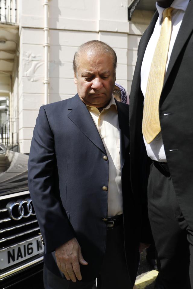 Pakistan's former prime minister Nawaz Sharif, seen here in London, was sentenced in absentia to 10 years in prison by a corruption court in Islamabad on July 6