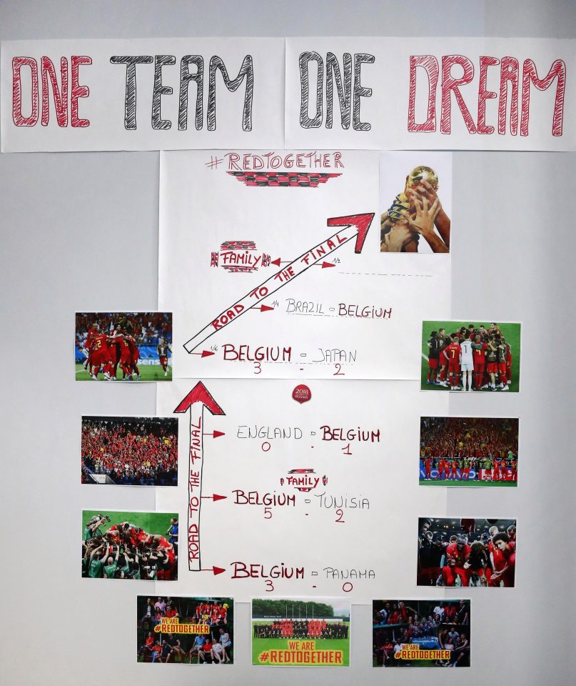  The 'One Team, One Dream' board shows Belgium's route to the final