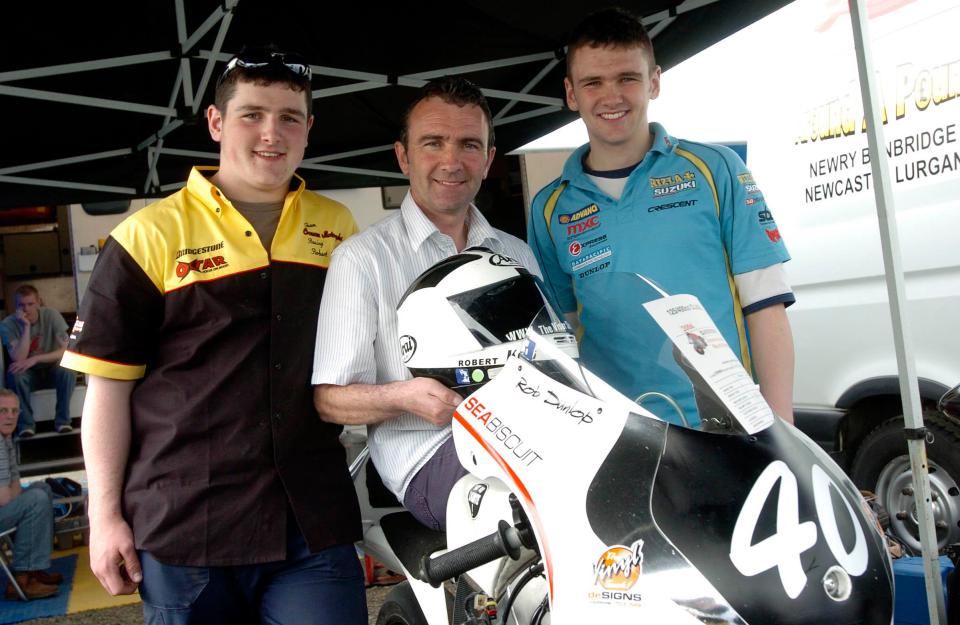  Robert Dunlop, centre, with his sons Michael and William, right