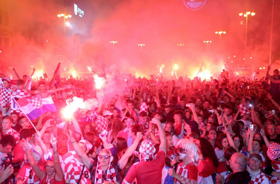  Croatian fans celebrated into the night after beating Russia