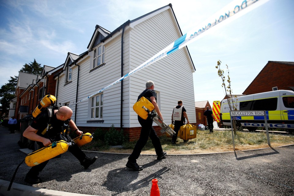 Firefighters arrive at an address in Amesbury where Rowley and Sturgess collapsed eight days before her death