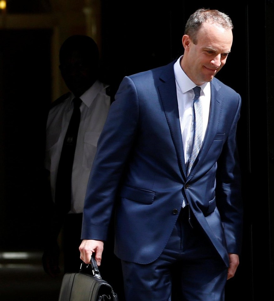 Passionate Brexiteer Dominic Raab, pictured in Downing Street today, has been appointed to succeed David Davis