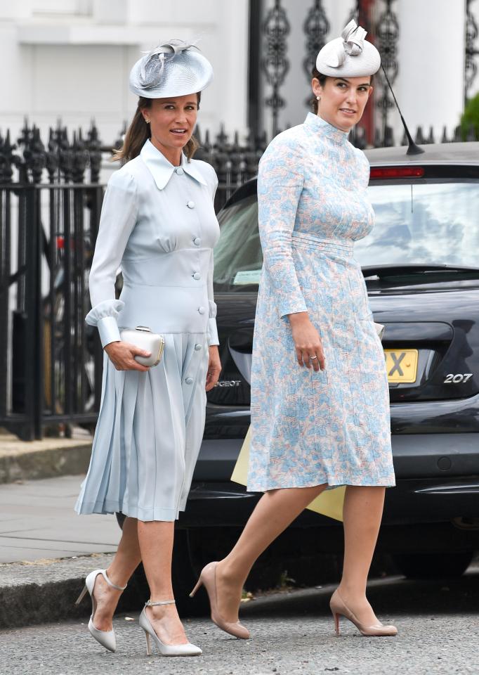  Pregnant Pippa Middleton arrives for Prince Louis's christening with her cousin Lucy