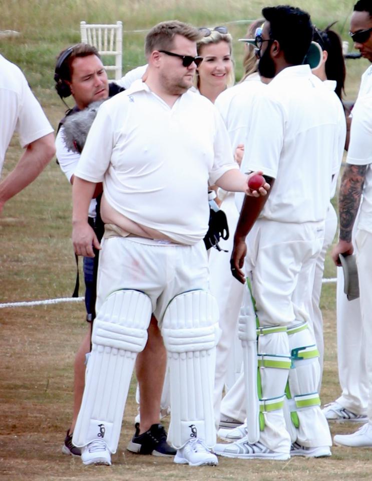  James was pictured filming a cricket scene with Romesh Ranganathan for A League Of Their Own