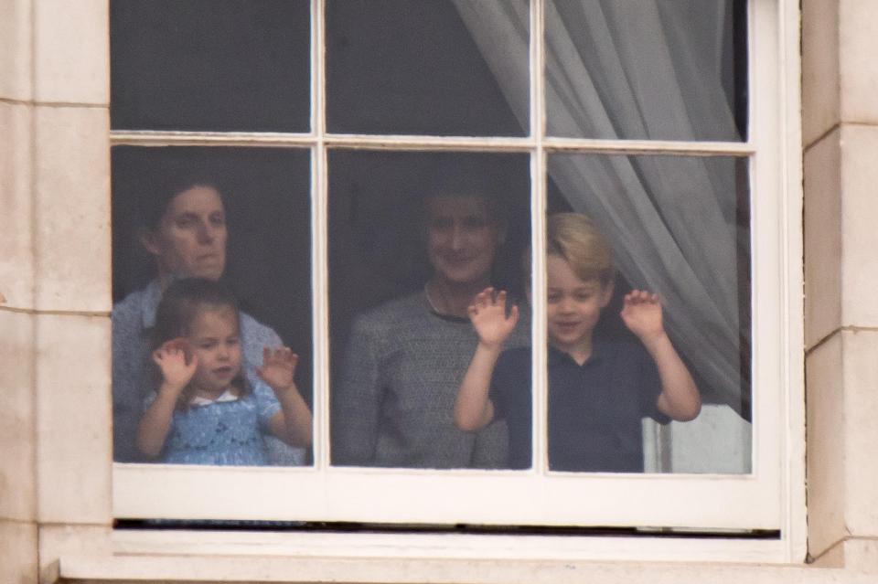  Princess Charlotte and Prince George could be seen pressing their faces to the window, making faces as their family gathered outside