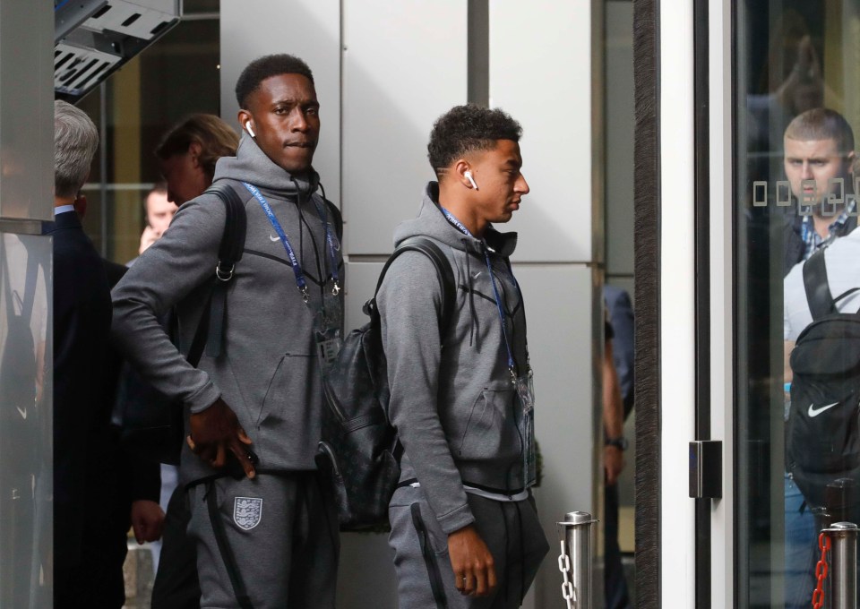 Danny Welbeck and Jesse Lingard heading into the team hotel on Tuesday afternoon