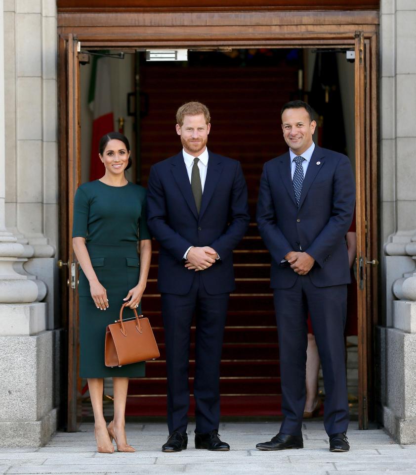  This emerald two piece outfit was showcased on the couple's first day in Dublin as the arrived at Government offices