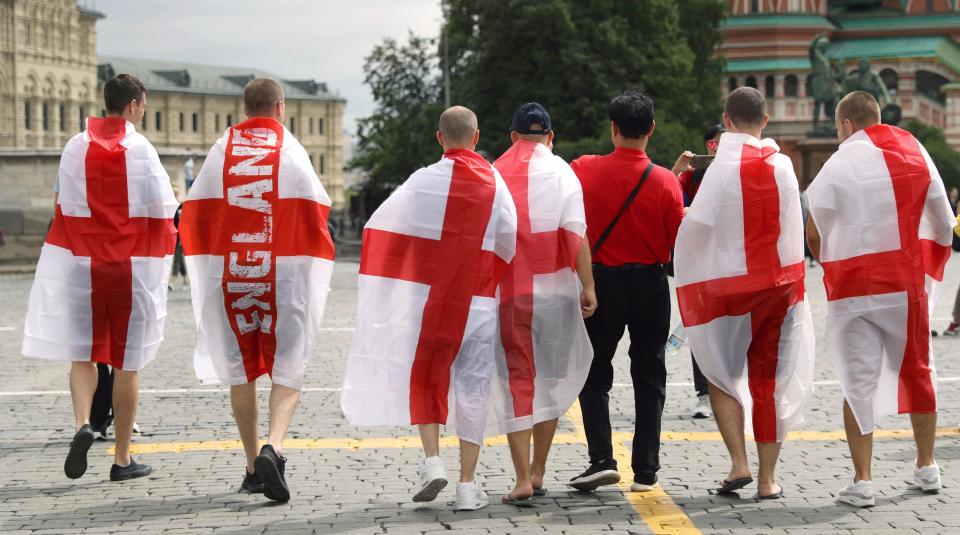  England fans in Red Square ahead this evening's match at the Luzhniki Stadium in Moscow