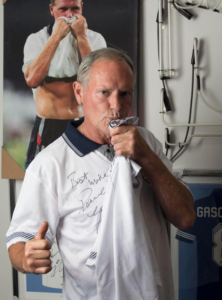  Paul Gascoigne kisses the England badge - he was the star of the last Three Lions team to reach a semi-final