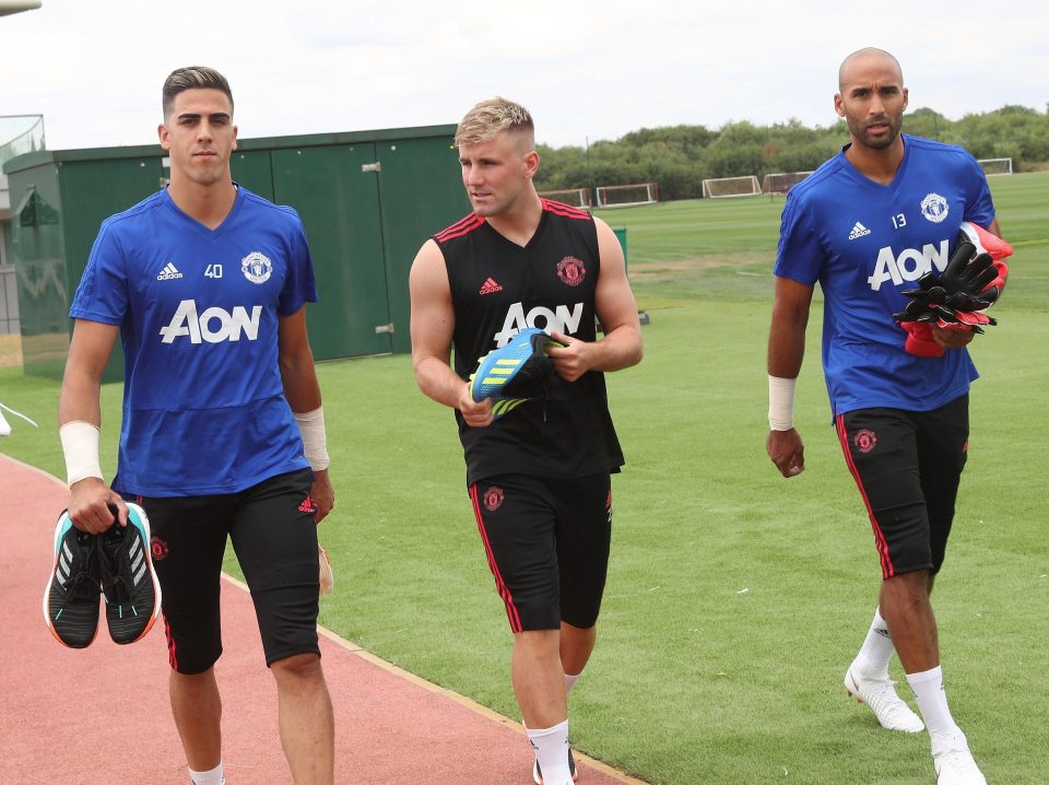  Luke Shaw, centre, returned to pre-season training at Manchester United this week