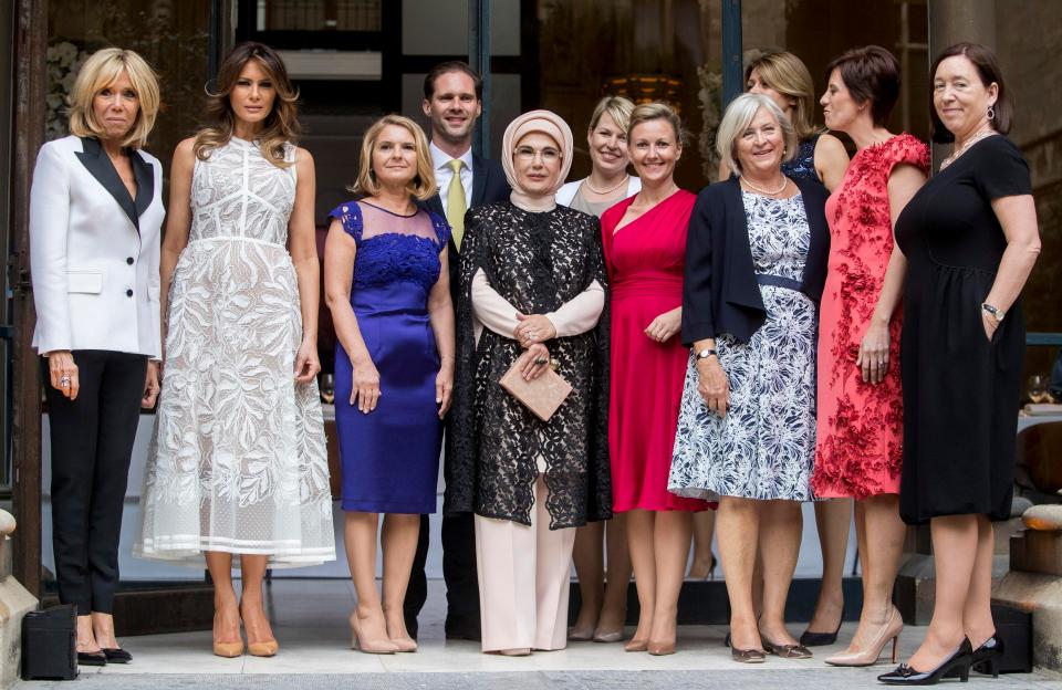  The spouses of the Nato leaders gathered for a picture ahead of a dinner together on Wednesday night