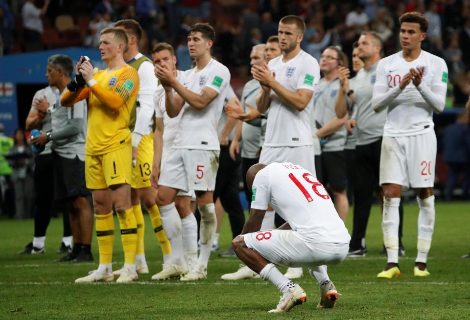  England are met with cheers from supporting inside the stadium after losing to Croatia