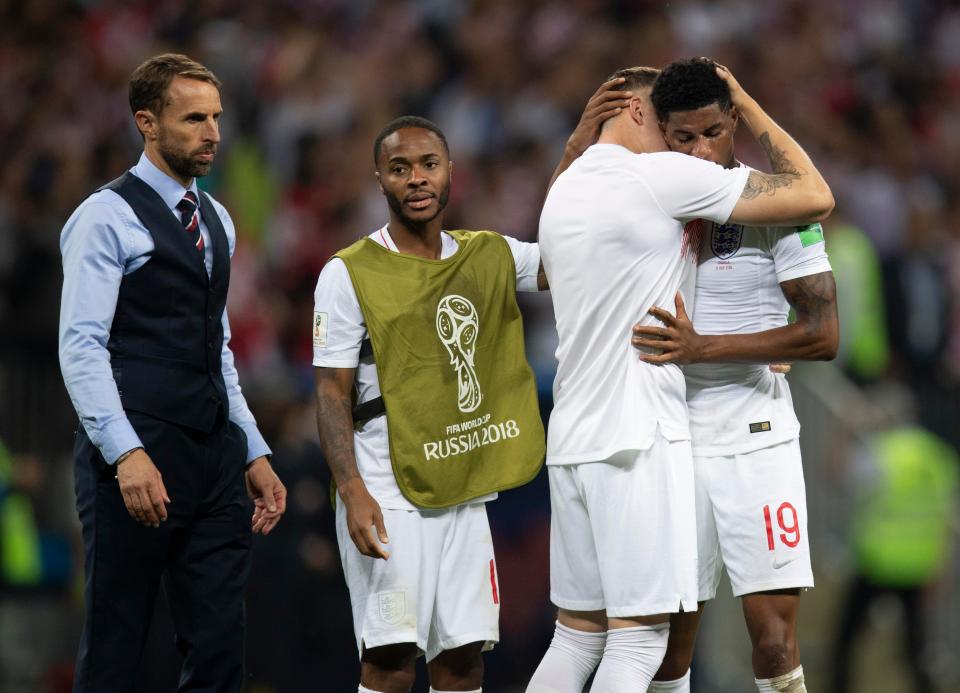  Three Lions stars including manager Gareth Southgate are dejected as their World Cup dream ends