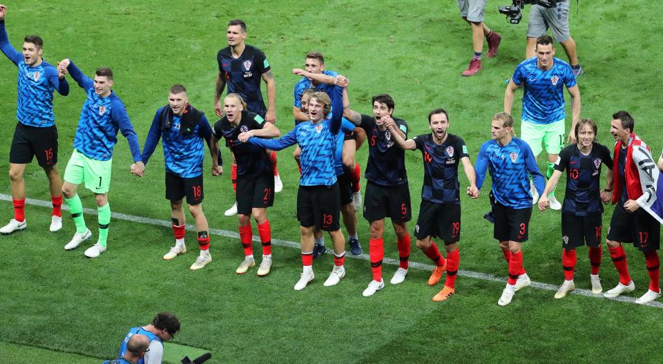  Delighted Croatia players celebrate reaching the World Cup final