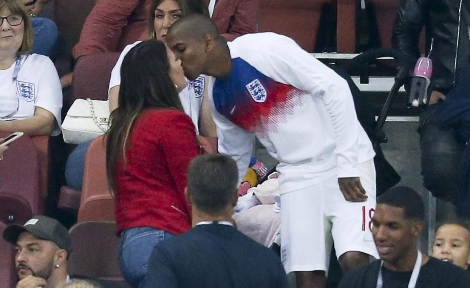  Ashley Young kisses his wife Nicky Pike