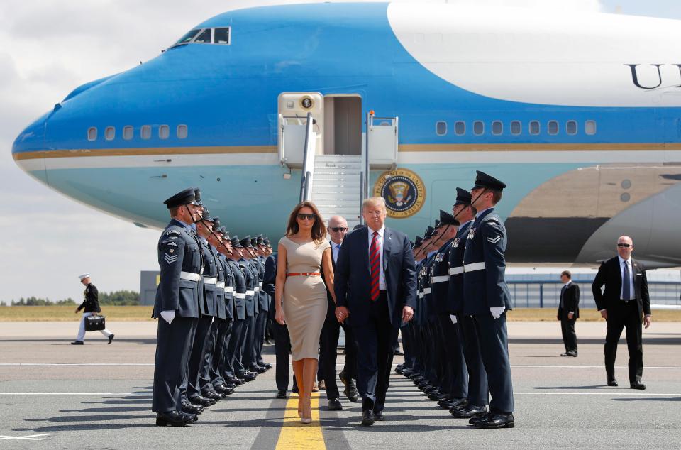  US President Trump and wife Melania arrived at Stansted Airport for their visit to the UK