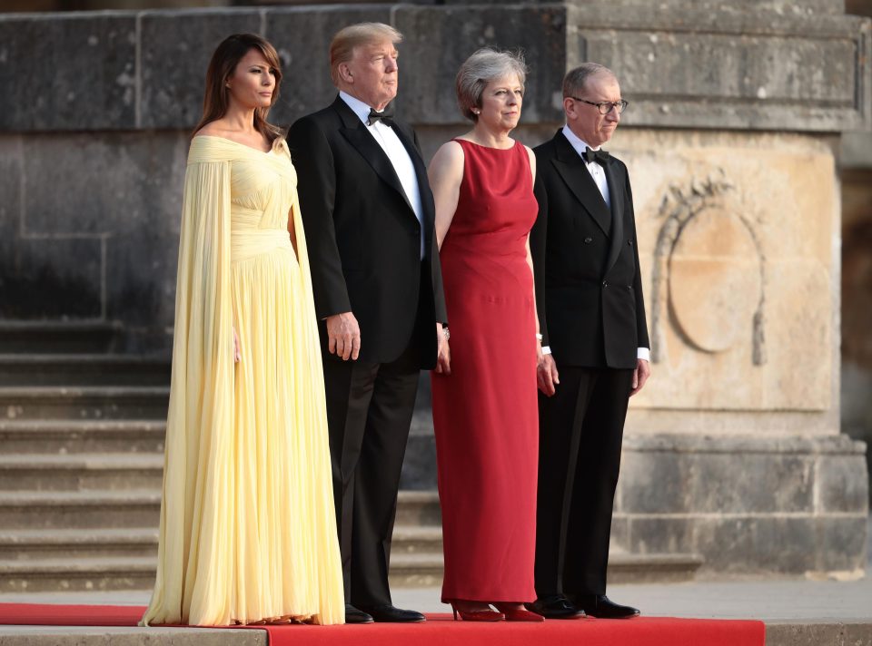  Donald Trump and Theresa May with their spouses at Blenheim Palace last night