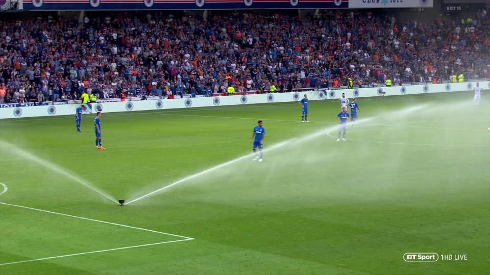  Rangers' Europa League qualifier against Shkupi was delayed when a sprinkler refused to turn off