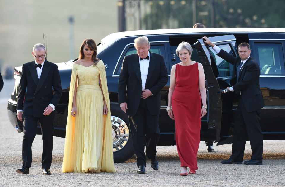 Donald Trump and US First Lady Melania Trump were welcomed by Britain's Prime Minister Theresa May and her husband Philip May 