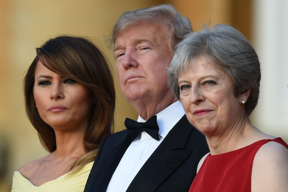 Theresa May rolled out the red carpet for President Trump and wife Melania during their first night in Britain