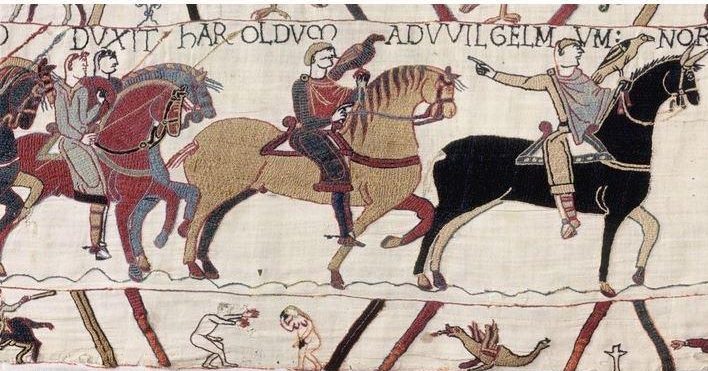  A historian has counted 93 penises hidden in the Bayeux Tapestry. In the margin of this section, it shows a naked man harassing a woman