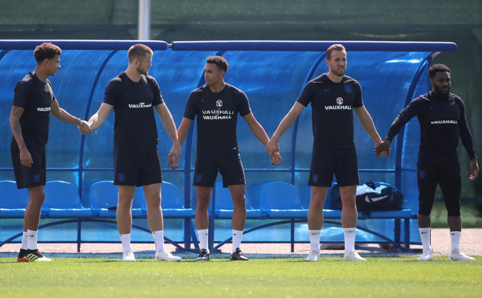  England stars held hands as part of a training drill on Friday morning