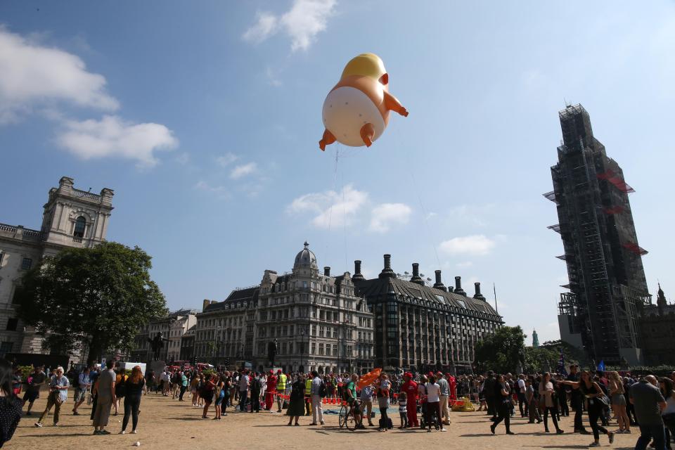  But a giant blimp of an angry Trump accompanied thousands of people at protests across the country