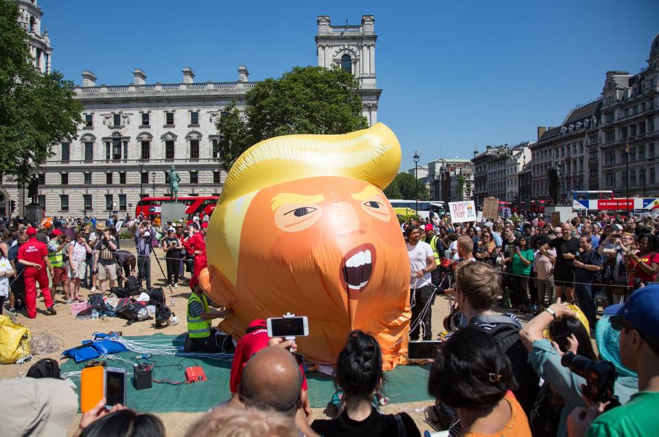  The Trump blimp was raised over Parliament Square this morning