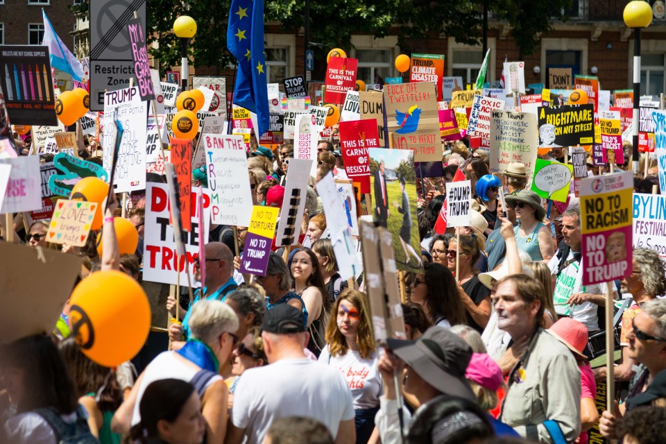 Thousands of people demonstrated against the US President in central London