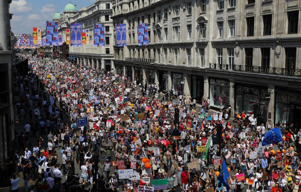  Up to 45,000 people lined the capital's streets while other mass protests took place in Manchester, Sheffield, Norwich, Plymouth and Birmingham