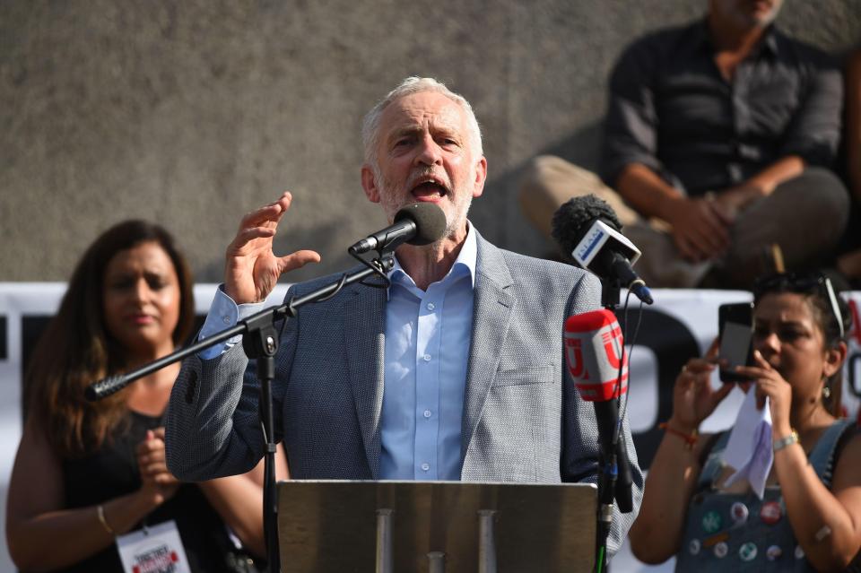  The Labour leader addressed the crowds gathered at Trafalgar Square this evening