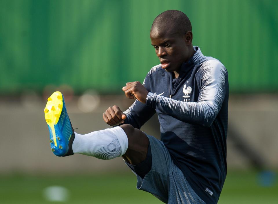  N'Golo Kante trains ahead of the World Cup final