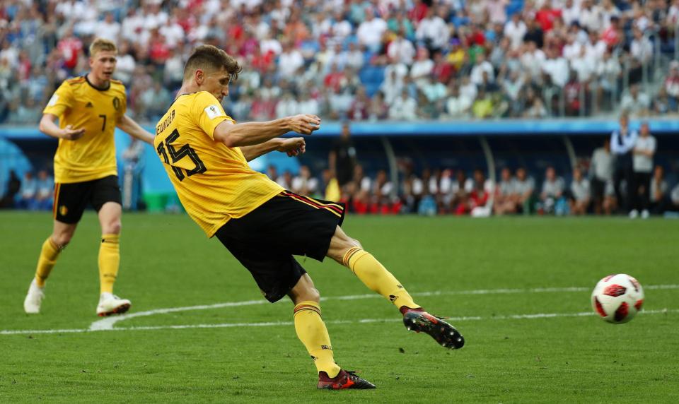  Thomas Meunier caught the ball on the volley, and seemed to be set to bag his second of the game