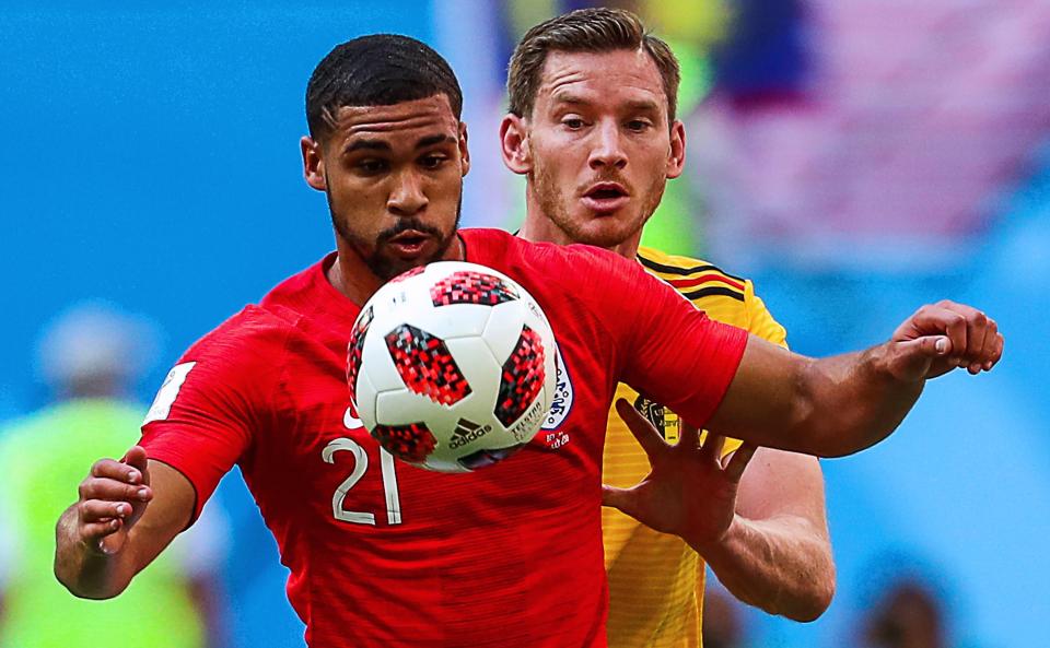  Ruben Loftus-Cheek and Jan Vertonghen fight for the ball in their Play-off for third place.