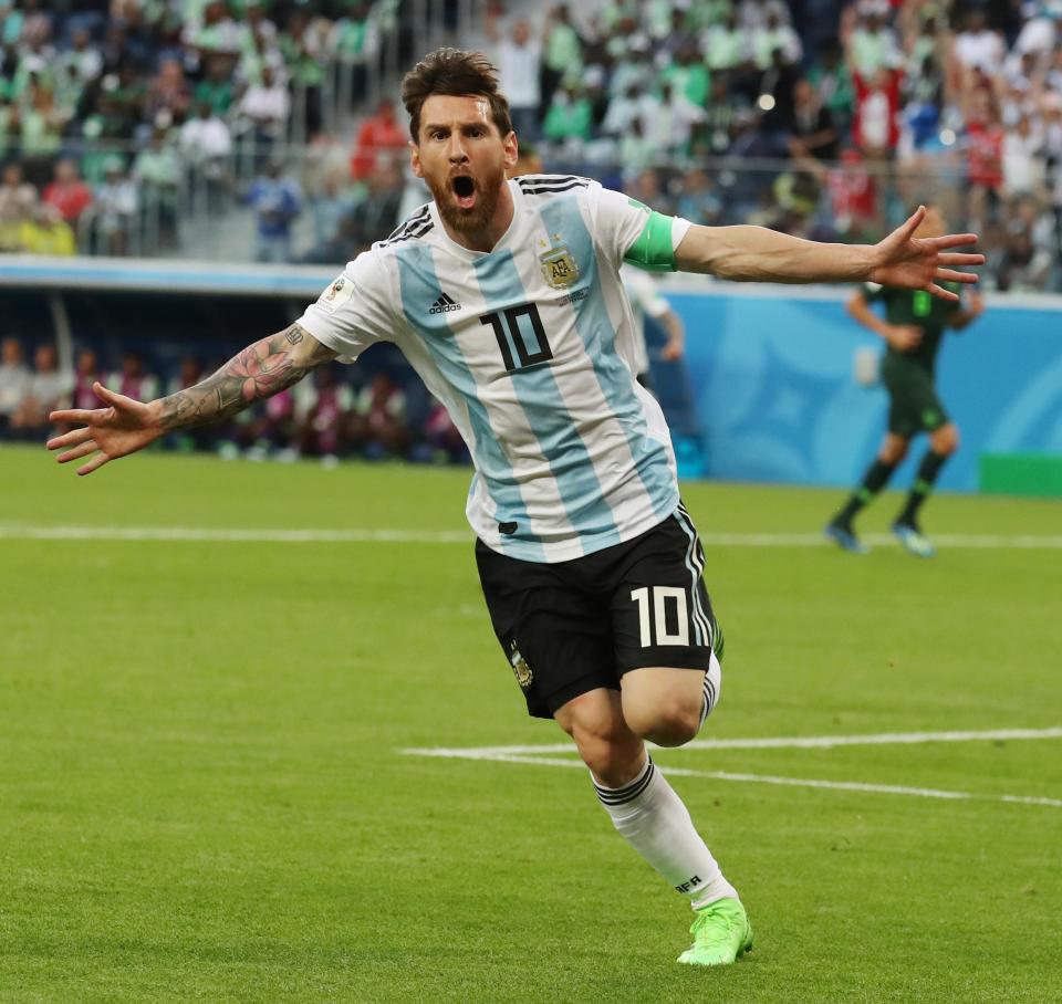  Lionel Messi celebrates after scoring against Nigeria in the group stage