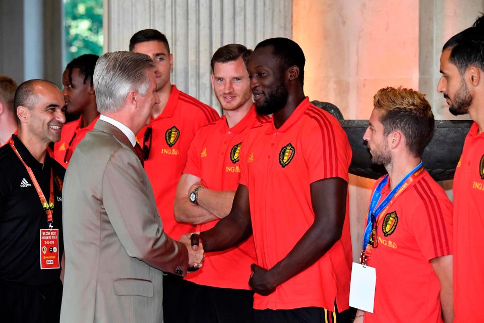  King Philippe of Belgium greets Romelu Lukaku