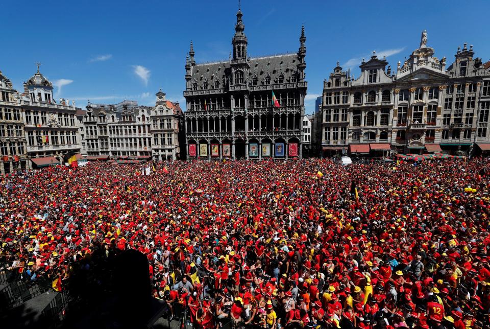  The centre of Brussels was a sea of red as fans waited for Belgium to appear