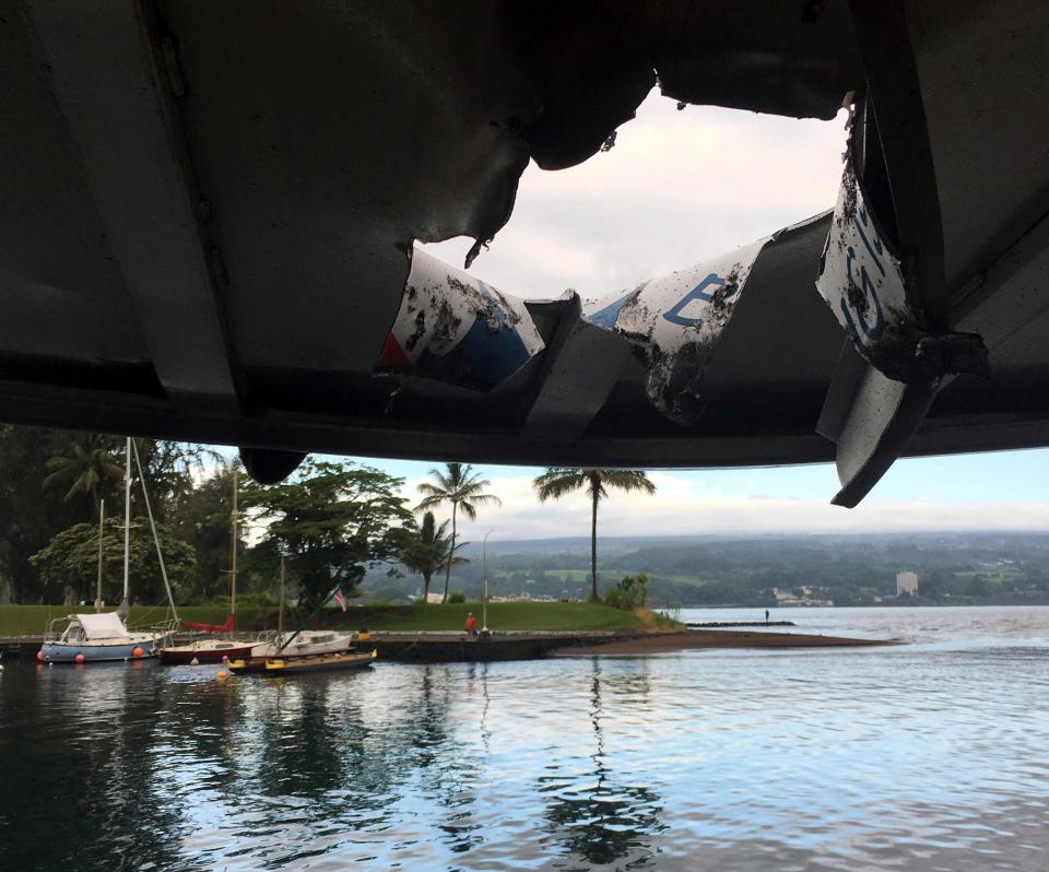  The 'lava bomb' sent molten rock crashing through the tour boat off Hawaii's Big Island yesterday