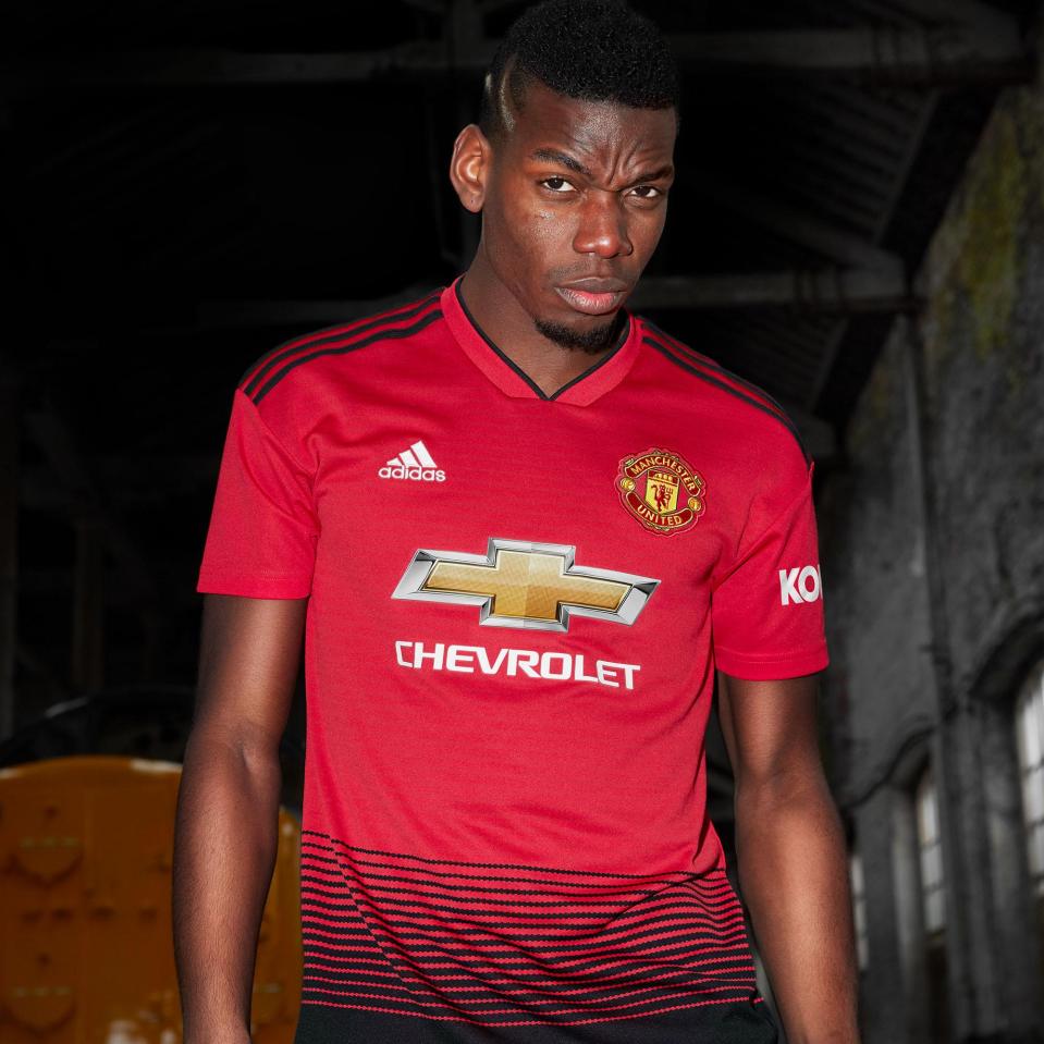  Manchester United's new kit features a striped pattern at the bottom