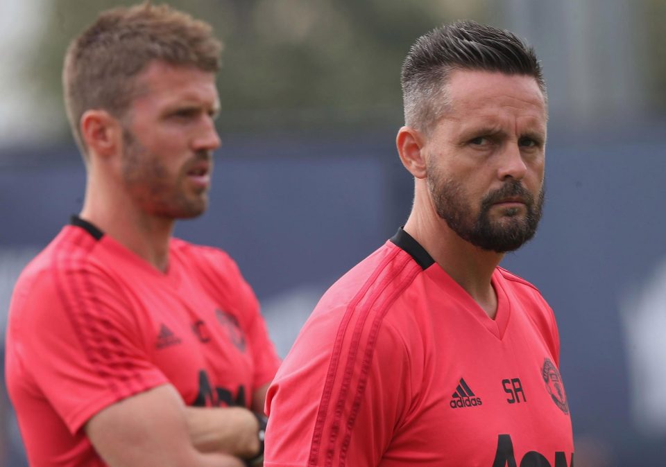  New United coaches Michael Carrick and Stefano Rapetti oversee training