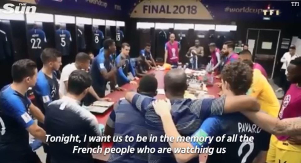 Paul Pogba motivates France’s players before the World Cup final