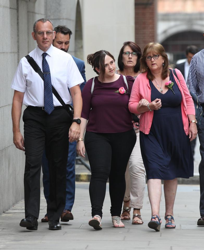  Charlotte's dad Graham, sister Katie and mum Roz at the Old Bailey