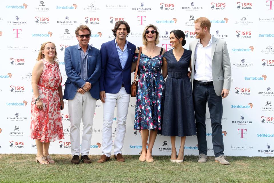  Sentebale CEO Cathy Ferrier, Sentebale Chairman Johnny Hornby, Sentebale Ambassador Nacho Figuares and his wife Delfina Figueras with Meghan and Harry