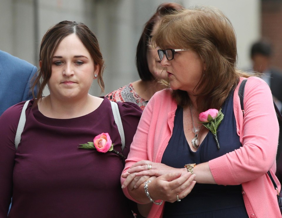 Charlotte’s mum Roz Wickens, with her other daughter Katie, read an emotional statement