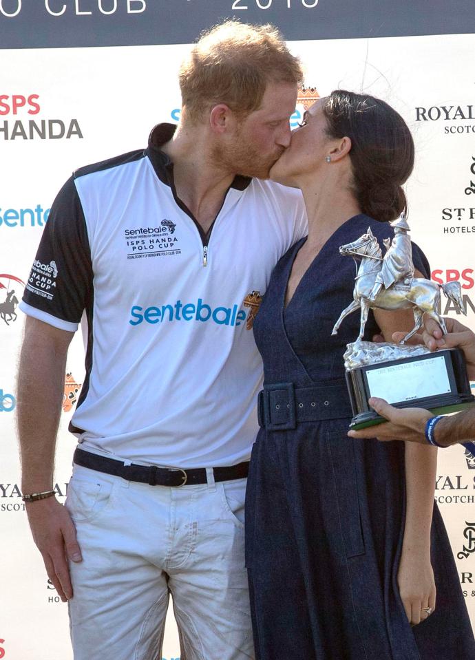  Meghan and Harry share a kiss at a polo match in Berkshire last week