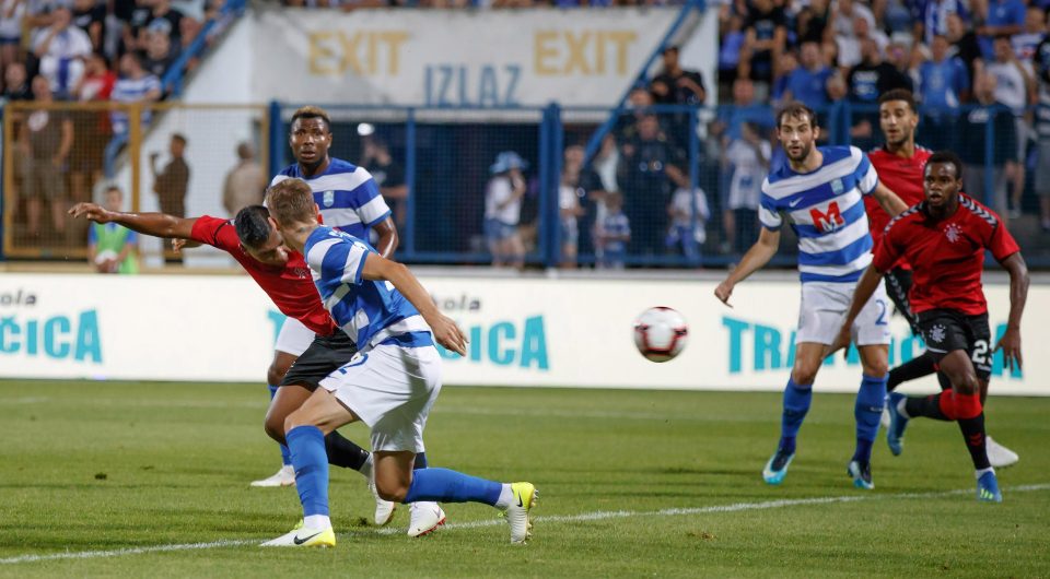  Alfredo Morelos headed Rangers into a first-leg lead after 18 minutes