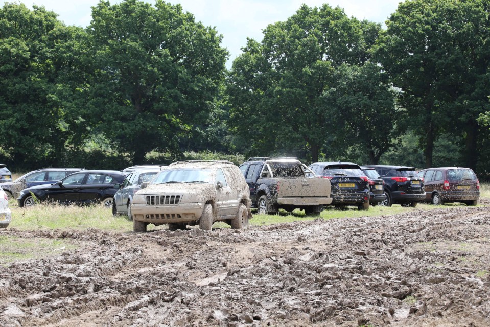 Cars were parked in muddy fields or in public car parks