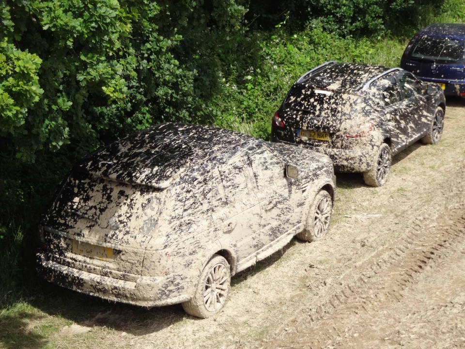 Cars were parked in muddy fields and looked like they had ‘been rallying’